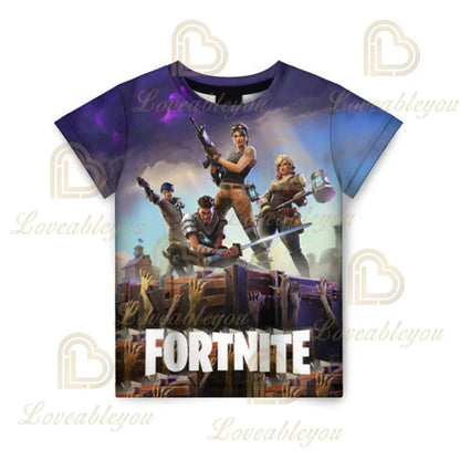 Nova T-shirt de Verão Fortnite para Rapazes, T-shirt Cartoon Gira, Manga Curta, para Homem, Mulher e Criança, T-shirts para Adolescentes, Tops Streetwear