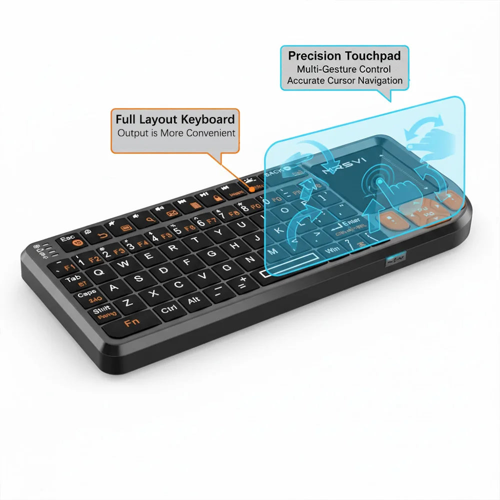 MRSVI Mini Keyboard A8 PLUS, Backlit 2.4GHz & Bluetooth 5.0 Wireless Keyboard with Touchpad for Android TV Box, Mac, Laptop, Windows