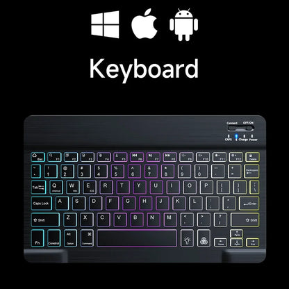 Mini teclado Bluetooth RGB retroiluminado de 10 polegadas com rato sem fios recarregável para espanhol, russo, hebraico, coreano, francês, árabe e português de Portugal
