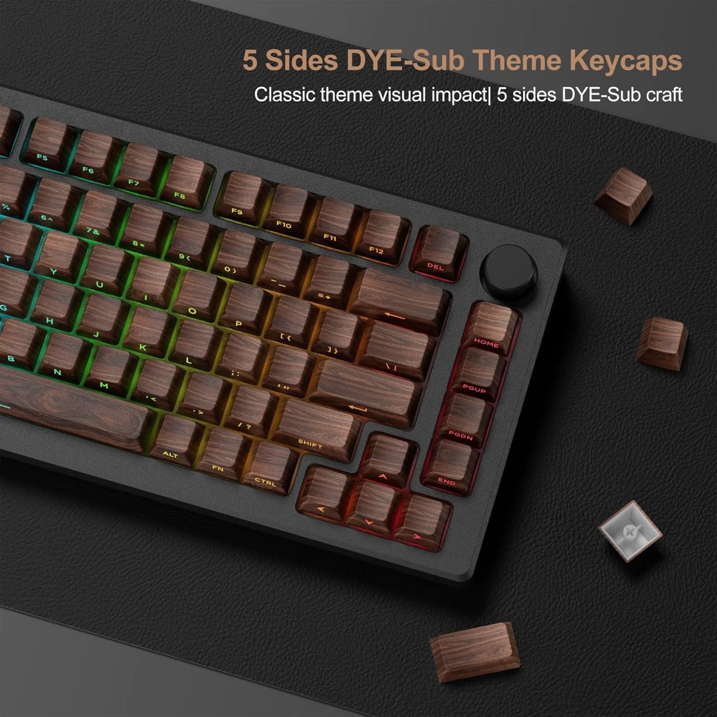 Teclas PBT translúcidas Cherry com gravação lateral e padrão de madeira, 126 teclas, personalizadas para teclado mecânico 60/84/98/108