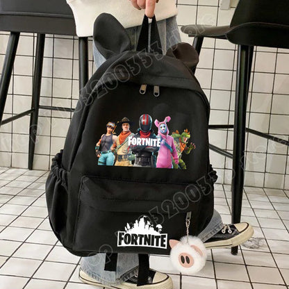 Nova Mochila Fortnite Cartoon para Rapaz e Rapariga, Mochila Escolar Casual de Grande Capacidade para Estudante, Mochila de Viagem com Orelhas de Coelho, Presente de Papelaria