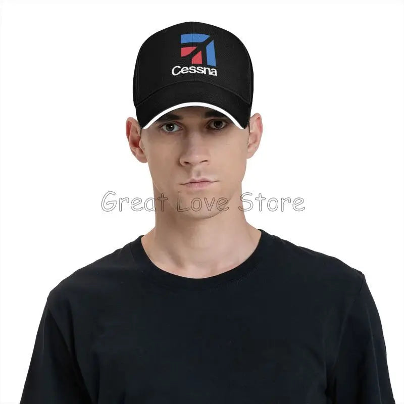 Custom Cessna Logo Print Sandwich Baseball Cap Retro Men Hip Hop Bucket Hats Summer Outdoor Sun Protection Snapback Cap Golf Hat