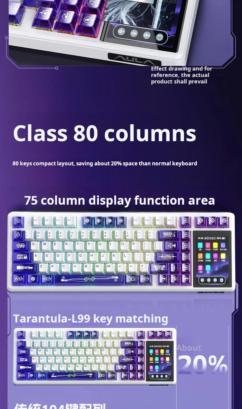 Teclado mecânico AULA L99 com ecrã inteligente, Bluetooth sem fios, tri-modo, teclado gaming noturno para portátil, 8000mAh, switch Raindrop