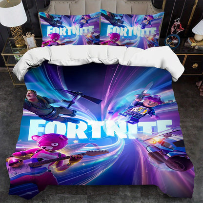 Battle Game F-Fortnite Bettbezug-Set, weich gewaschen, 3-teilig, sommerlich komfortabel, für Studentenwohnheim, Zuhause und Babybettwäsche, Bestseller