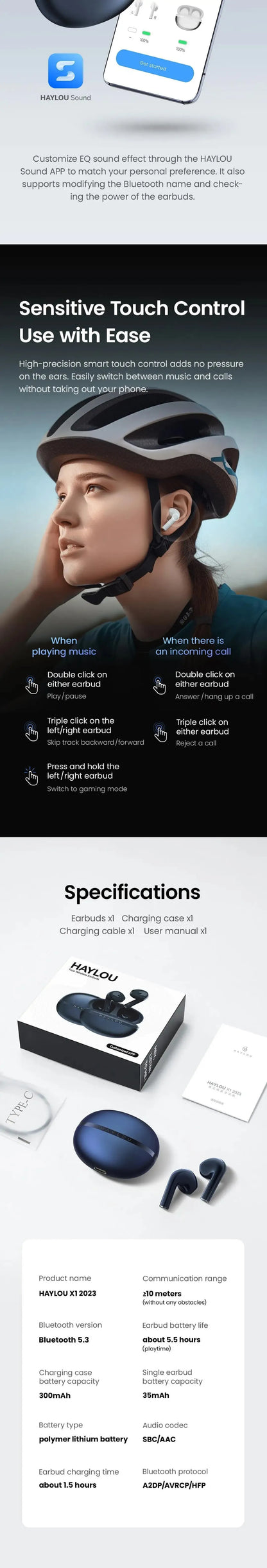 HAYLOU X1 2023 TWS Bluetooth 5.3 Earphone 24H Battery Life Wireless Headphone APP Control  Sports earphones IPX4 Waterproof Earb