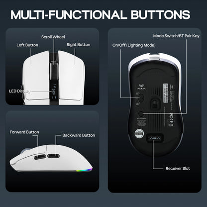 AULA SC590 PRO Wired/Bluetooth/2.4GHz Wireless Gaming Mouse 20000 DPI & PAW3311 Sensor with 1000 Polling Rate for Win/Mac/Gaming