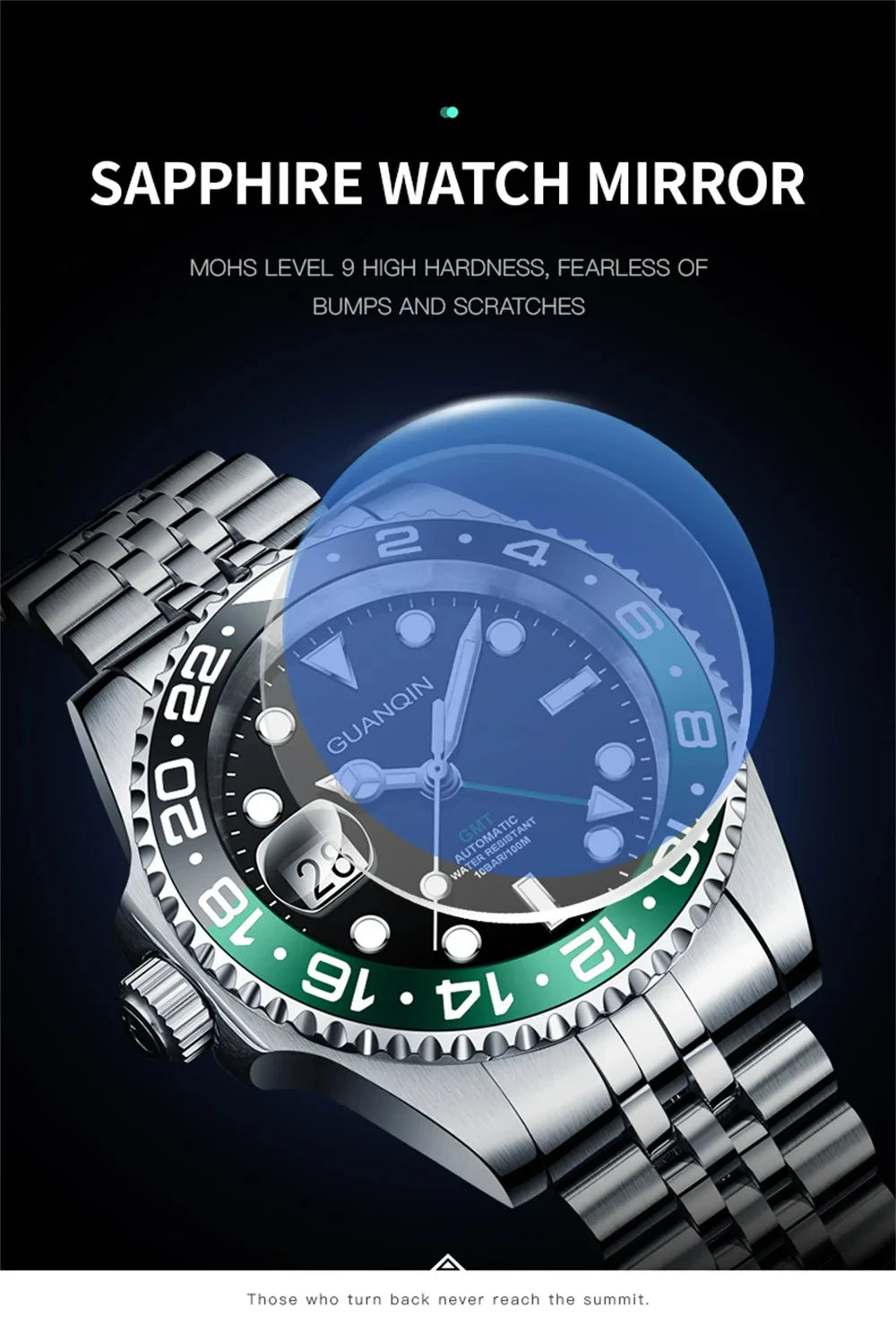 Orologio da uomo GUANQIN GMT 2025, nuovo orologio automatico da uomo NH34, meccanico da polso, vetro zaffiro, acciaio inox, per mancini