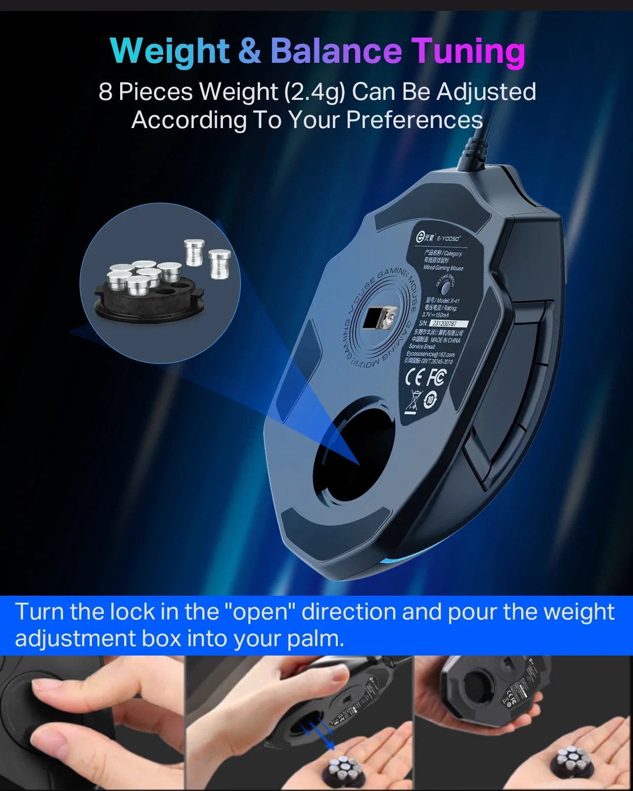 E-YOOSO X-41 Pro USB Wired Gaming Mouse RGB Backlit 12400 DPI 11 Buttons Programmable Ergonomic Mice for Work Computer PC Laptop