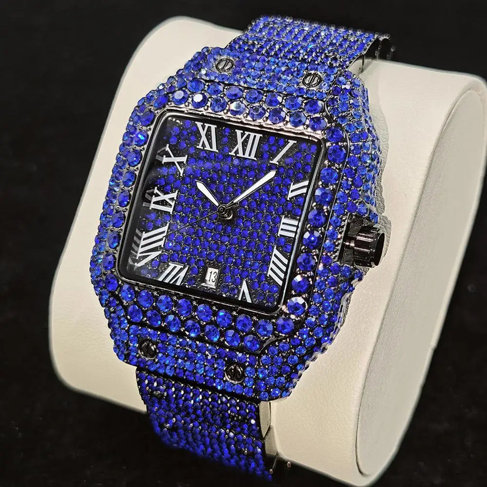 Hot UNIGUET Men's Square Watch Luxury Hip Hop Diamond Jewelry Waterproof Stainless Steel Quartz Wristwatch Fashion Man Accessory