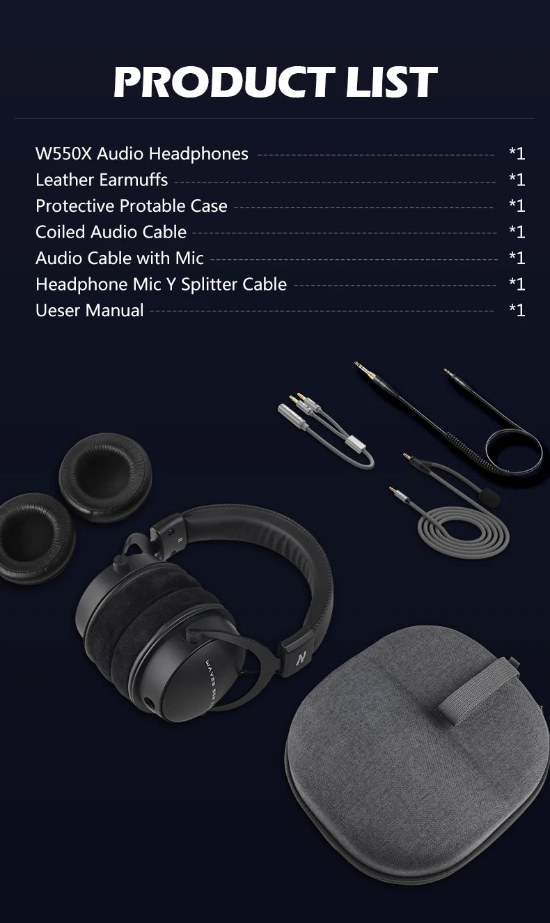 Cuffie da studio TALOMEN W550x – Cuffie monitor DJ professionali cablate over-ear con driver da 50mm e cavo rimovibile