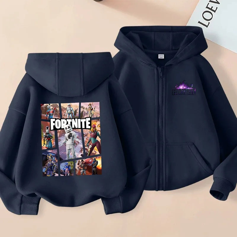 Kinder-Outdoorjacke Cartoon FORTNITED für Mädchen und Jungen, Sweatshirt-Mantel, hochwertige dünne Windjacke, Herbst-Zip-Jacke, Oberteil