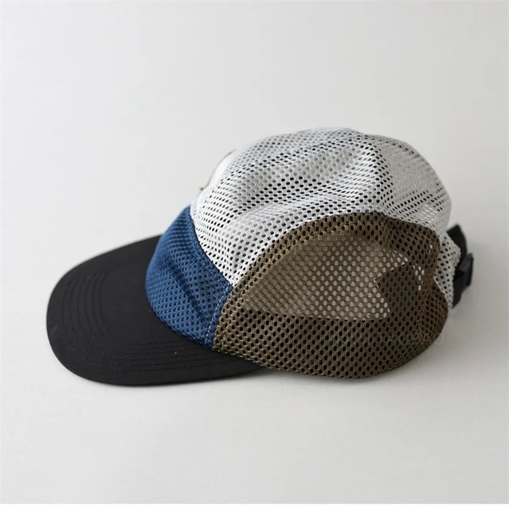 Fashion Retro Mesh Baseball Cap 5 Panel Flat-brimmed Sun Visor Cap Breathable Adjustable Quick-drying Hat Unisex