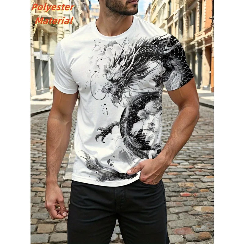 Vintage Chinese Dragon Men's T Shirt For Men Cool Animal Pattern 3D Print T-Shirts Summer Short Sleeve Tees Fashion Tops Tees