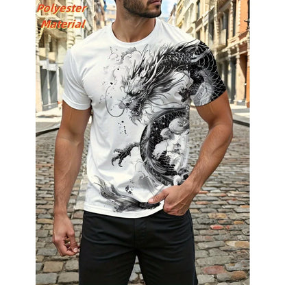 Vintage Chinese Dragon Men's T Shirt For Men Cool Animal Pattern 3D Print T-Shirts Summer Short Sleeve Tees Fashion Tops Tees