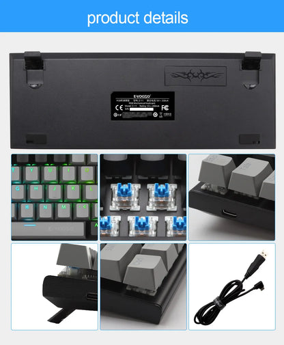 E-YOOSO Z11 RGB USB 60% Mini Mechanical Gaming Keyboard Blue Red Switch 61 Keys Wired Detachable Cable, Portable for Travel PC