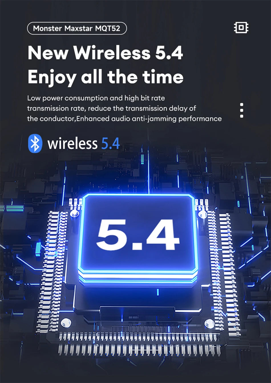 Monster MQT52 kabellose Bluetooth 5.4-Ohrhörer mit langer Akkulaufzeit, Gaming-Kopfhörer im Dual-Modus, Hi-Fi-Stereoklang-Headset mit Mikrofon
