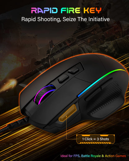 E-YOOSO X49 Wired Gaming Mouse 12400 DPI Adjustable, RGB Backlit, 8 Programmable Buttons, Ergonomic Gamer Mouse for PC Laptop