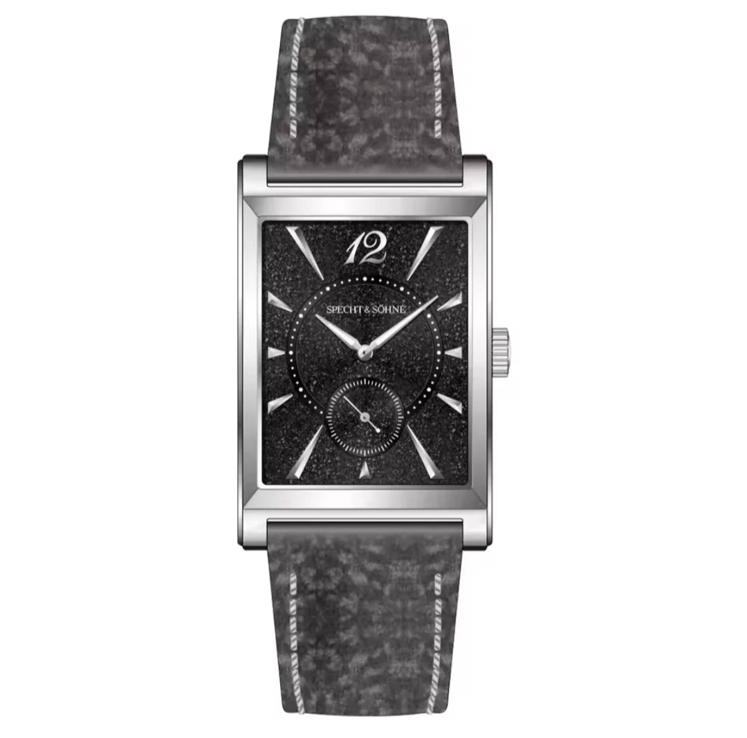 2026 Specht&Söhne Ultra Thin 7.5mm Rectangular Watch Japan Quartz Movement Small Seconds Sandblasted Dial Grey Leather Strap Watch