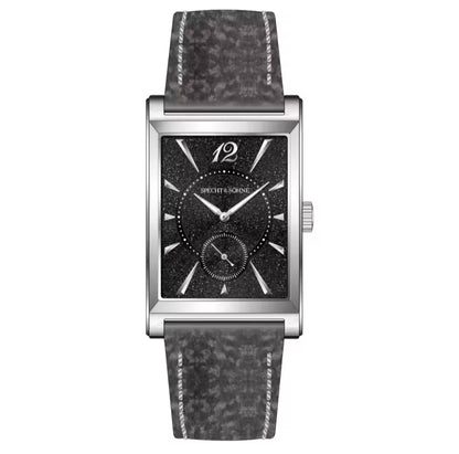 2026 Specht&Söhne Ultra Thin 7.5mm Rectangular Watch Japan Quartz Movement Small Seconds Sandblasted Dial Grey Leather Strap Watch