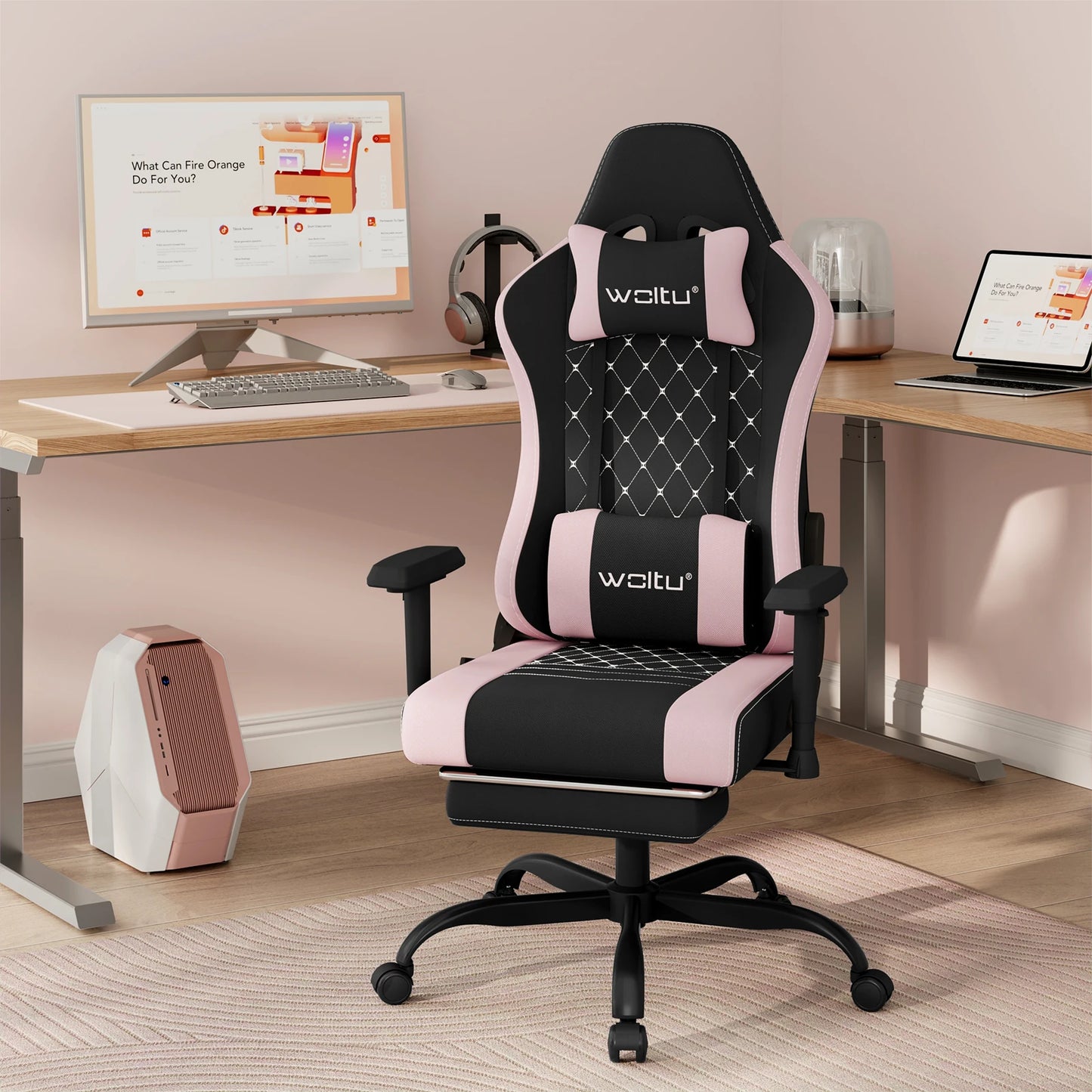WOLTU Massage Gaming Chair Ergonomic Adjustable Height Office Armchair with Headrest Footrest Swivel Chair Mesh Computer Chair