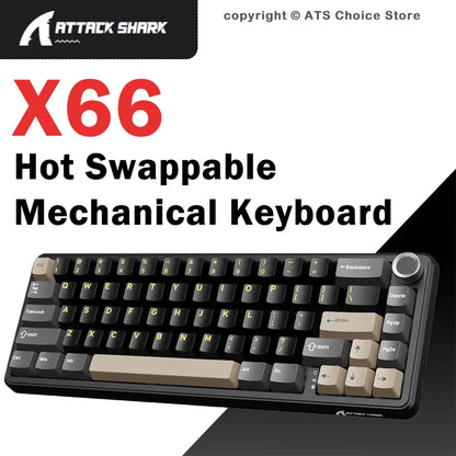 Attack Shark X66 Kabellose mechanische Tastatur 65% Kompaktlayout RGB-Hintergrundbeleuchtung Gasket Hot Swap Bluetooth USB-C PBT großer Akku
