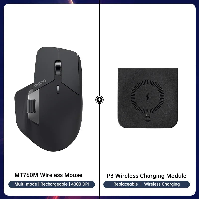 Rapoo MT760/MT760Mini Multi-mode Rechargeable Wireless Bluetooth Mouse Ergonomic 4000 DPI Supports Up to 4 Devices Office Mice