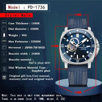 PAGANI DESIGN 2026 Original 43MM Men's Automatic Mechanical Watch NH39 200M Waterproof AR Sapphire Mirror Watches For Men
