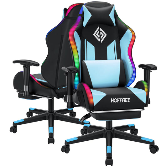 250Lbs LED Gaming Chair for Kids 8-15 Years, Adjustable Ergonomic Gamer Chair with RGB Lighting, Footrest & Lumbar Support