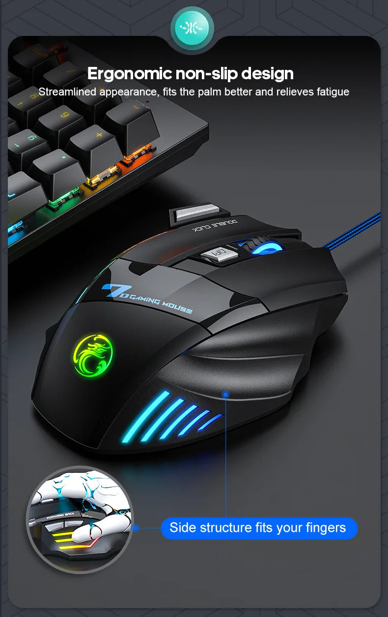 4 Keys USB Wired Gaming Mouse Generation Ergonomic Gaming Mouse 2400DPI Mouse RGB Backlit High-Precision Optical Sensor Mouse