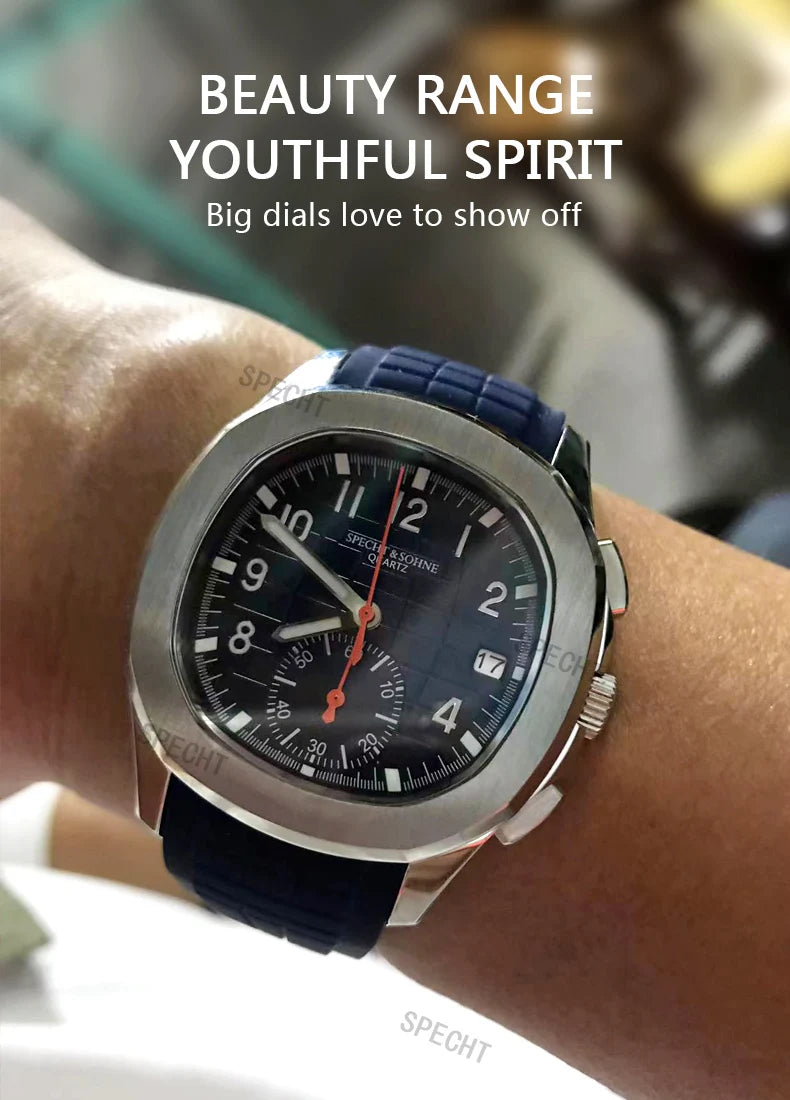 Specht & Söhne New Classic 5167 Men's Watch Orange Color Sapphire Crystal Rubber Strap Sports Male Quartz Watches 50M Waterproof