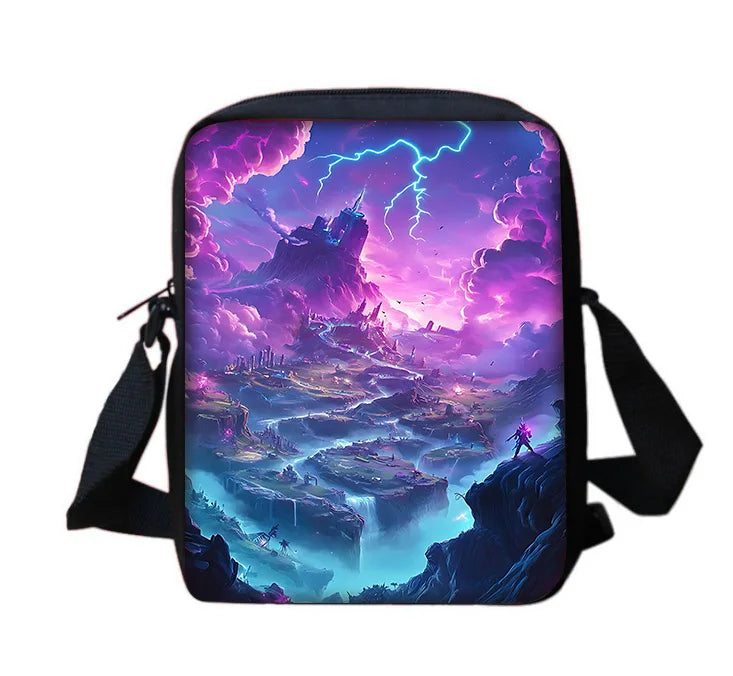 Mala de ombro tipo messenger infantil com estampado FortniteS, clássico dos jogos populares, para rapazes e raparigas, mala casual, bolsa para telemóvel e saco de compras para homem e mulher