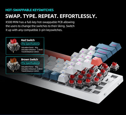 K500-B61 Machenike Mini Teclado Mecânico 60% 61 Teclas Gaming com Fio, Totalmente Hot-Swappable, Retroiluminação RGB