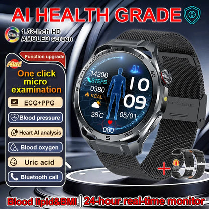 Smart Watch Men High-end Health Blood Pressure Blood Oxygen Lipids Uric Acid Sapphire Smart Watches Ai GPT Custom Dial ECG 2026
