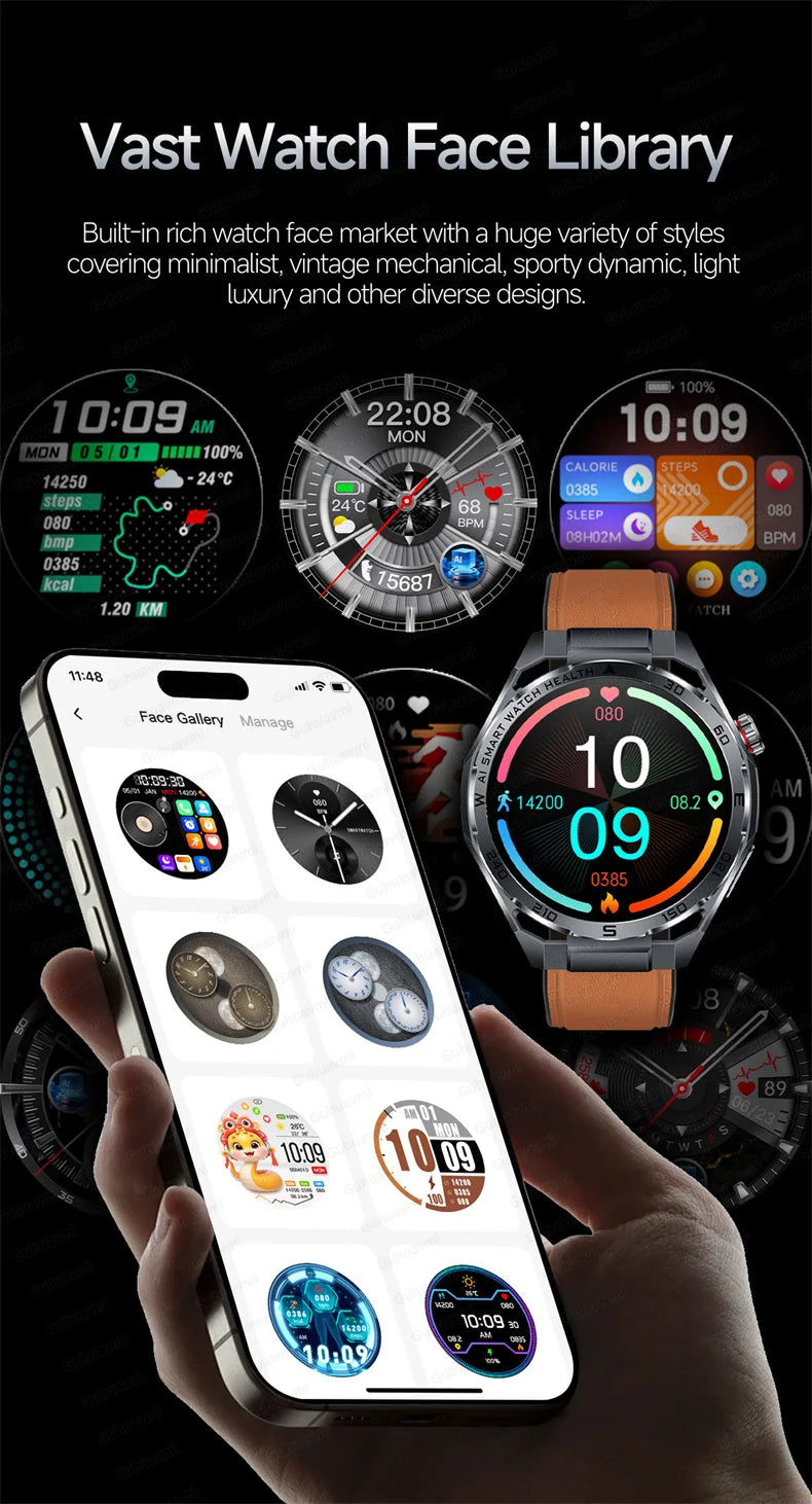 Smart Watch Men High-end Health Blood Pressure Blood Oxygen Lipids Uric Acid Sapphire Smart Watches Ai GPT Custom Dial ECG 2026