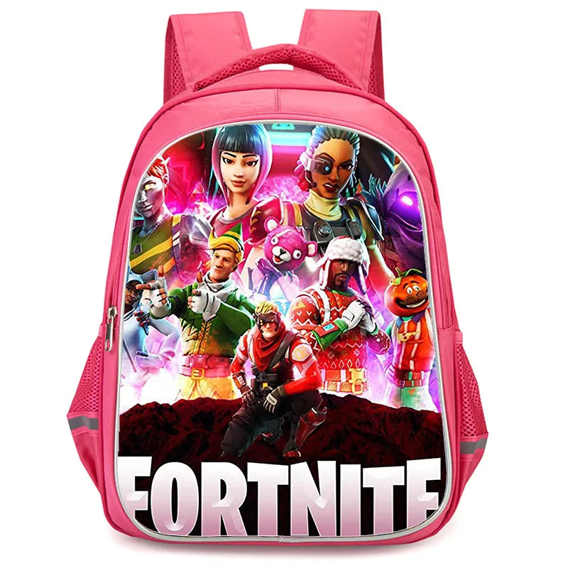 Mochila Fortnite Cartoon de 16 polegadas, unissexo, para rapazes e raparigas, com fechos duplos, grande capacidade e leve, para estudantes