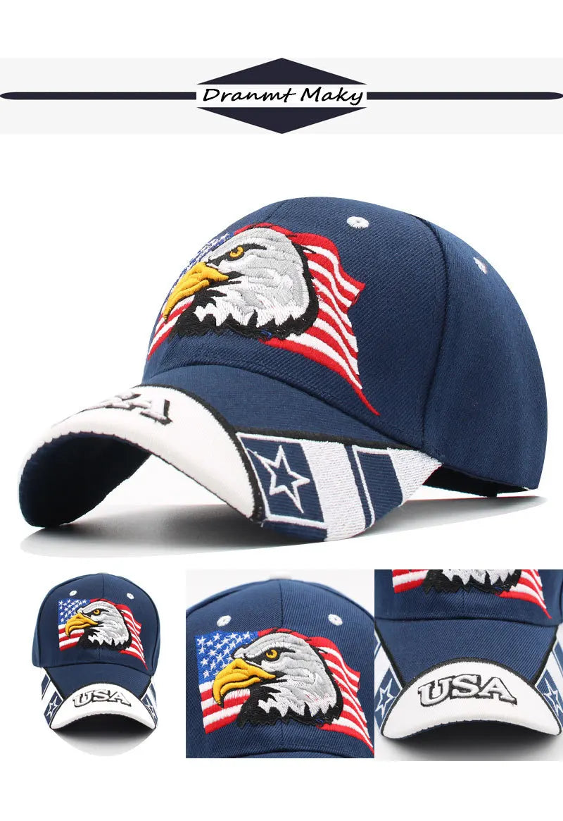 New Men's Animal Baseball Cap Patriotic Bald Eagle and American Flag Snapback Caps For Women USA 3D Embroidery Farm Trucker Hats