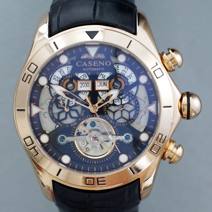 CASENO Brand Bubble Perpetual Calendar Fully Automatic Tourbillon Large Dial Mechanical Watch Belt Watch -58284G