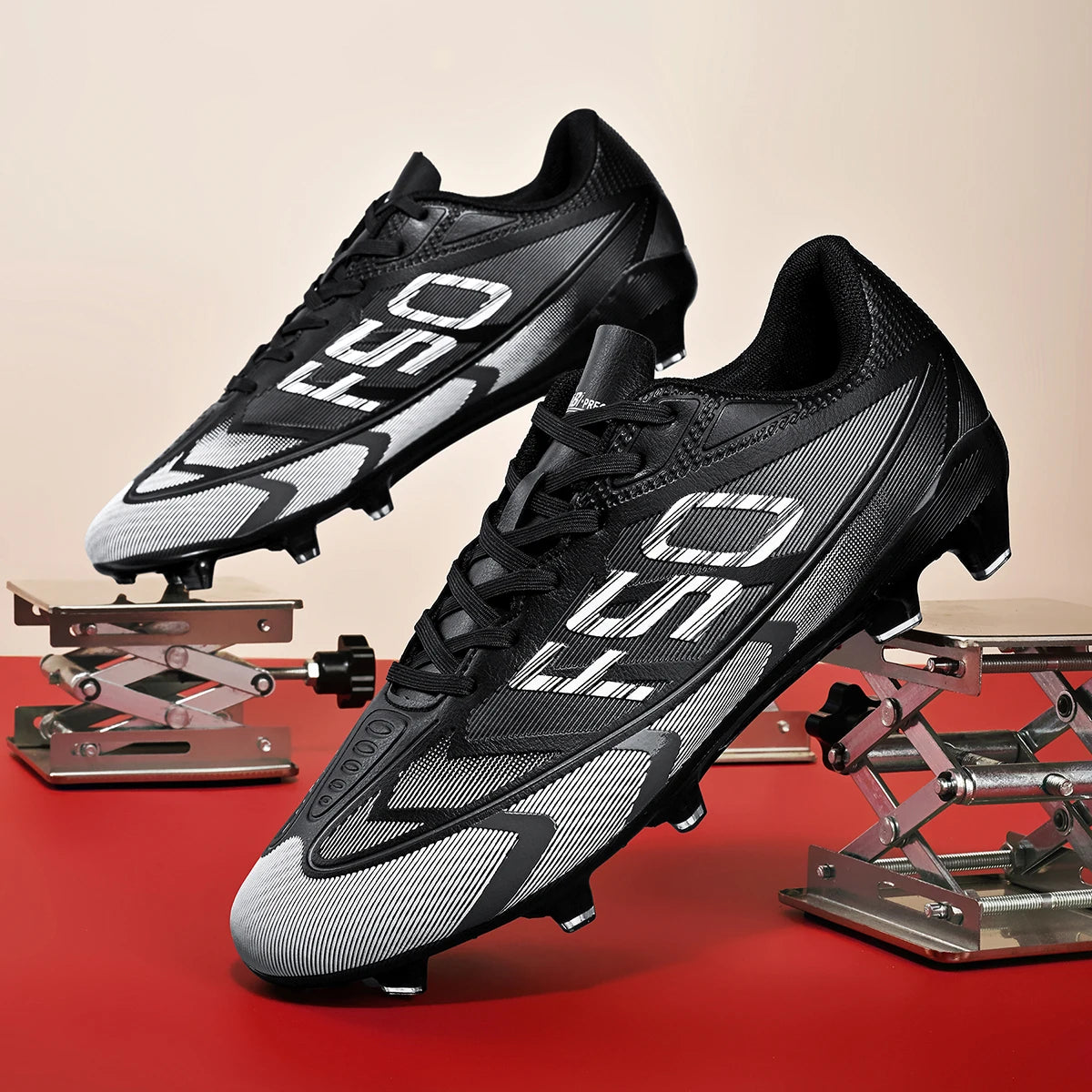 AG/FG Long Studs Soccer Shoes, PU Fabric Mixed Upper, TPU Sole Wear-Resistant Anti-Slip, Men Women Kids Youth Outdoor Sports