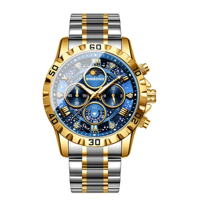 2026 Herrenuhr – leichter Luxus, Business-Stahlarmband, Mondphase, Sternennacht-Design, wasserdicht, modische Quarzuhr für Herren, Geschenk