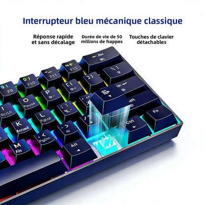 Mini 61Key Wireless Tri-mode Keyboard Bluetooth RGB Backlight Silent Mechanical Feel Portable Film Keyboard For Game Office Home