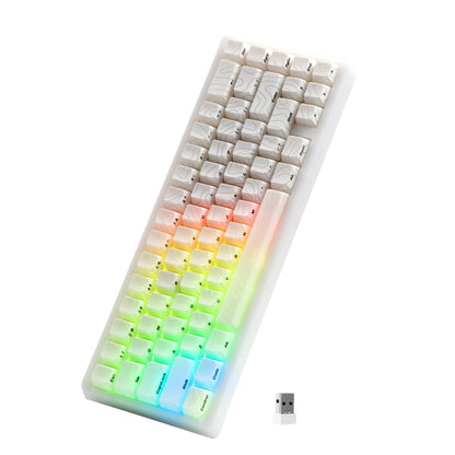 Teclado Mecânico Sem Fios XVX M67 JadeStone com Teclas IMD-Tech Tri-Mode, Teclado Gamer Branco Topographic com Design Gasket