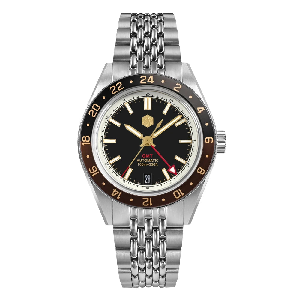 Orologio da uomo automatico San Martin 39.5mm Limited Edition con quadrante Full Lume, NH34 GMT, data a ore 6, 10Bar, Kol Saati di lusso SN0116W