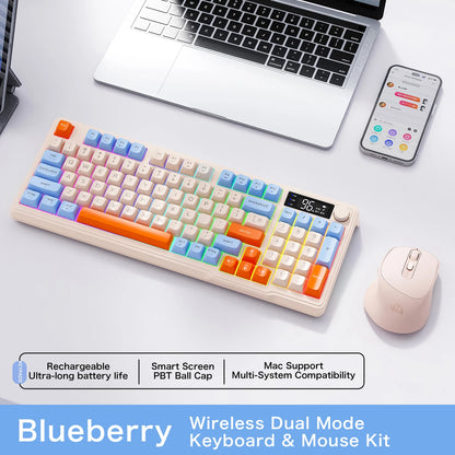 FreeWolf M96 Wireless Keyboard with Screen, Gaming Keyboard Bluetooth Dual-Mode Connection, Multi-Device Linking, Ergonomic