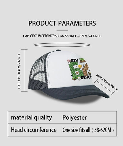 Gamer Pixel 67 Six Seven Sponge Mesh Cap - Breathable Mesh Adjustable Baseball Cap - Gift for Gaming Fans - Sun Protection Cap