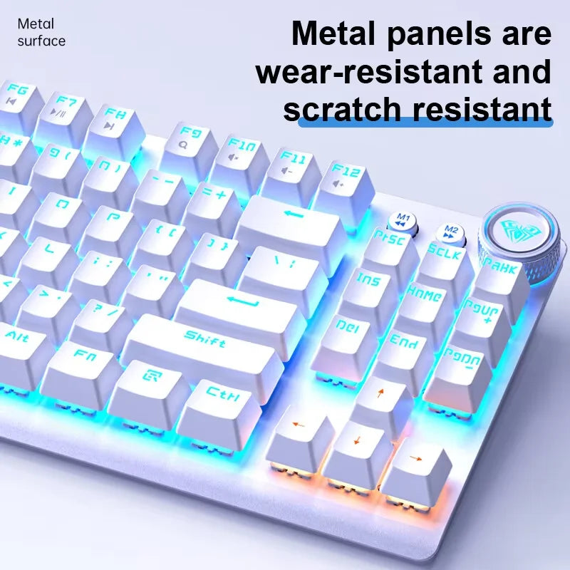 AULA F3001 Mechanical Keyboard Bluetooth Wireless Three Mode Metal Panel Two-color Injection Molding Cool Backlight Effect 87 Key