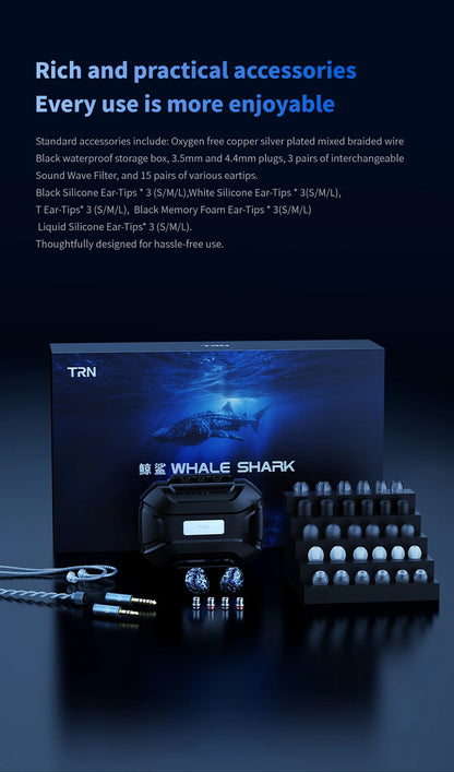 TRN Whale Shark Hybrid Earphones Triple Dynamic + Planar In-Ear Monitors headphones