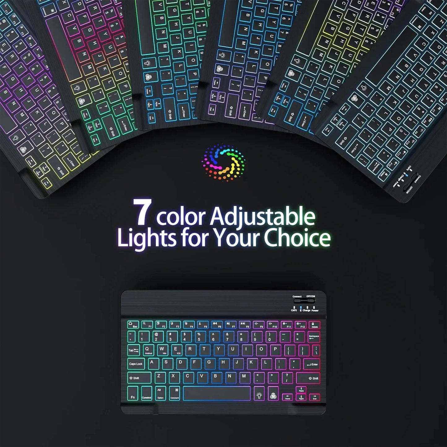 Mini teclado Bluetooth RGB retroiluminado de 10 polegadas com rato sem fios recarregável para espanhol, russo, hebraico, coreano, francês, árabe e português de Portugal
