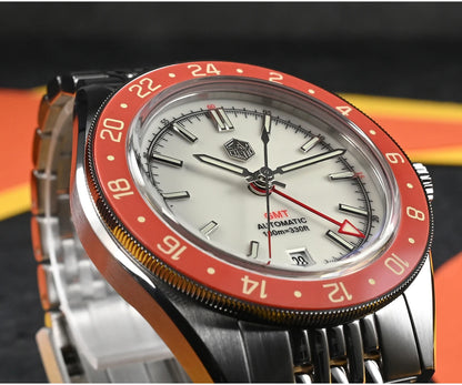Orologio da uomo automatico San Martin 39.5mm Limited Edition con quadrante Full Lume, NH34 GMT, data a ore 6, 10Bar, Kol Saati di lusso SN0116W