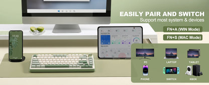 YUNZII B75 PRO Green Mechanical Gaming Keyboard, Gasket 75 Knob RGB Keyboard, BT/Wired/Wireless Hot-Swap Custom Creamy Keyboard