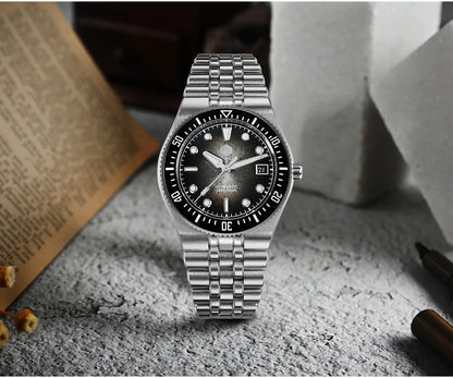 San Martin 40mm Enamel Spiral Dial Integrated Bracelet Men Diver Watch Miyota 9015 Automatic Mechanical Waterproof 200m SN0148
